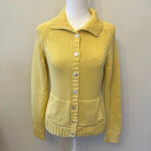 Lands End yellow button front pocketed cardigan Size S EUC
